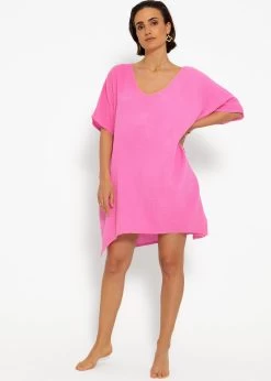 Musselin Tunika Mit V-Ausschnitt - Pink -Sassyclassy sassyclassy musselin tunika mit v ausschnitt pink S4203K7035