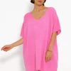 Musselin Tunika Mit V-Ausschnitt - Pink 2 Musselin Tunika Mit V-Ausschnitt - Pink -Sassyclassy sassyclassy musselin tunika mit v ausschnitt pink S4203K7035 5
