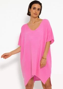 Musselin Tunika Mit V-Ausschnitt - Pink