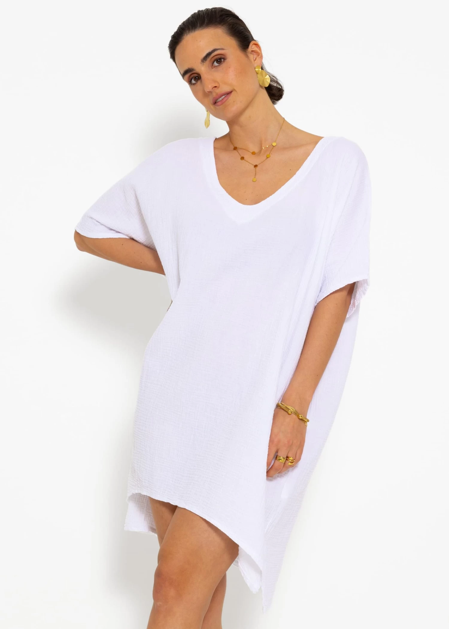 Musselin Tunika Mit V-Ausschnitt - Weiß 3 Musselin Tunika Mit V-Ausschnitt - Weiß