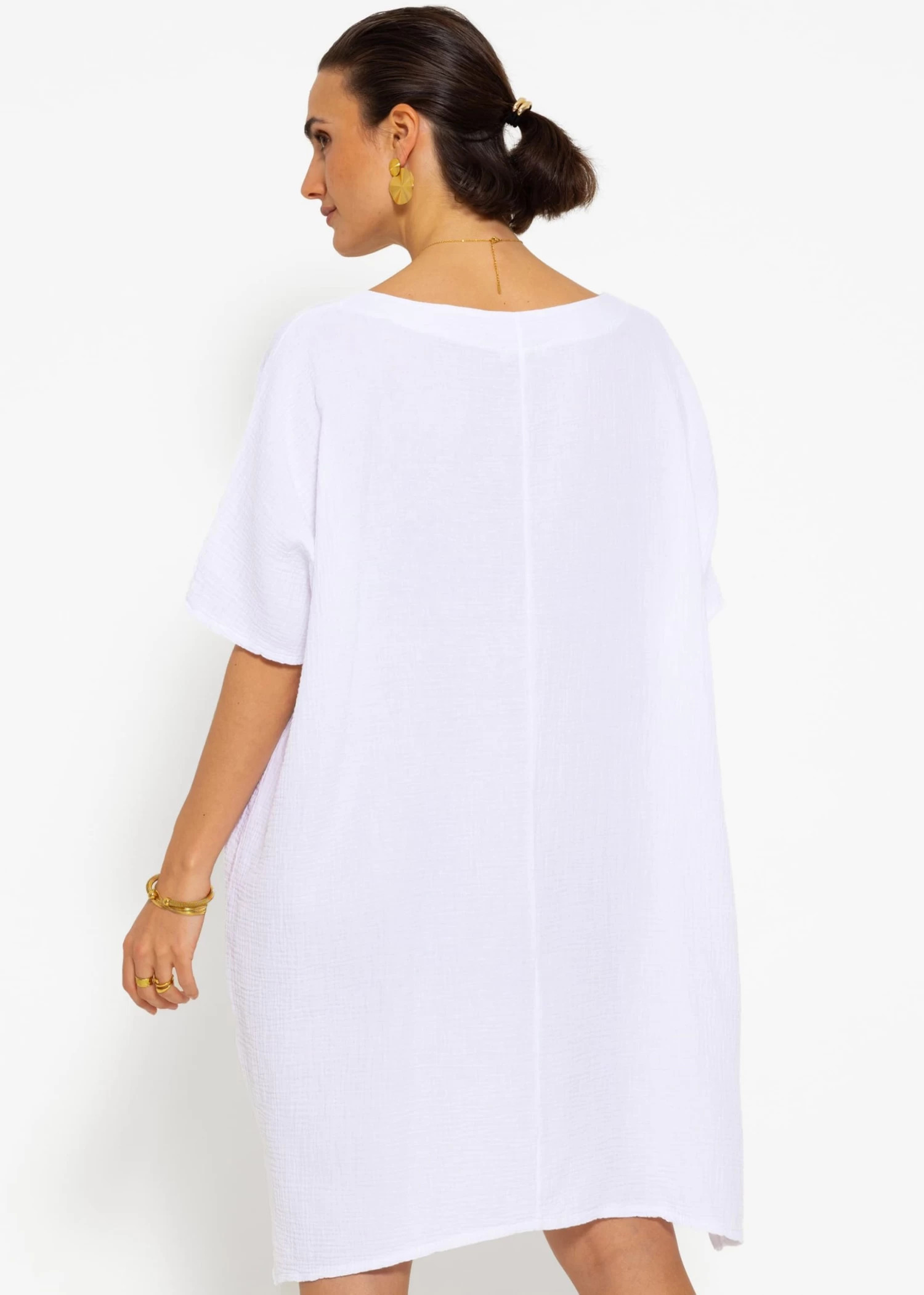 Musselin Tunika Mit V-Ausschnitt - Weiß 7 Musselin Tunika Mit V-Ausschnitt - Weiß – Bild 5