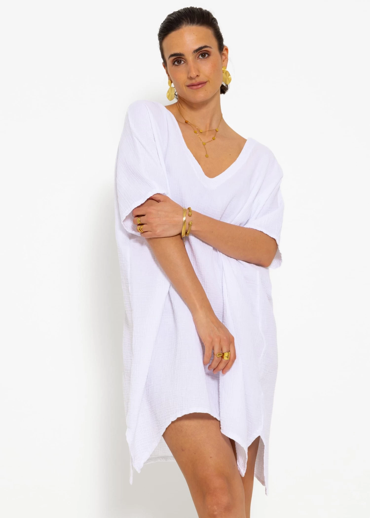 Musselin Tunika Mit V-Ausschnitt - Weiß 6 Musselin Tunika Mit V-Ausschnitt - Weiß – Bild 4