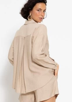 Oversize Viskose Bluse Mit Aufgesetzten Taschen - Beige -Sassyclassy sassyclassy oversize bluse mit aufgesetzten taschen beige S4203E6881 6