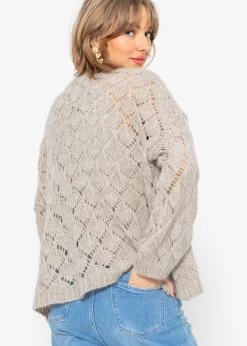 Oversize Cardigan In Ajour Strick- Beige -Sassyclassy sassyclassy oversize cardigan in ajour strick beige S4203C6836 4