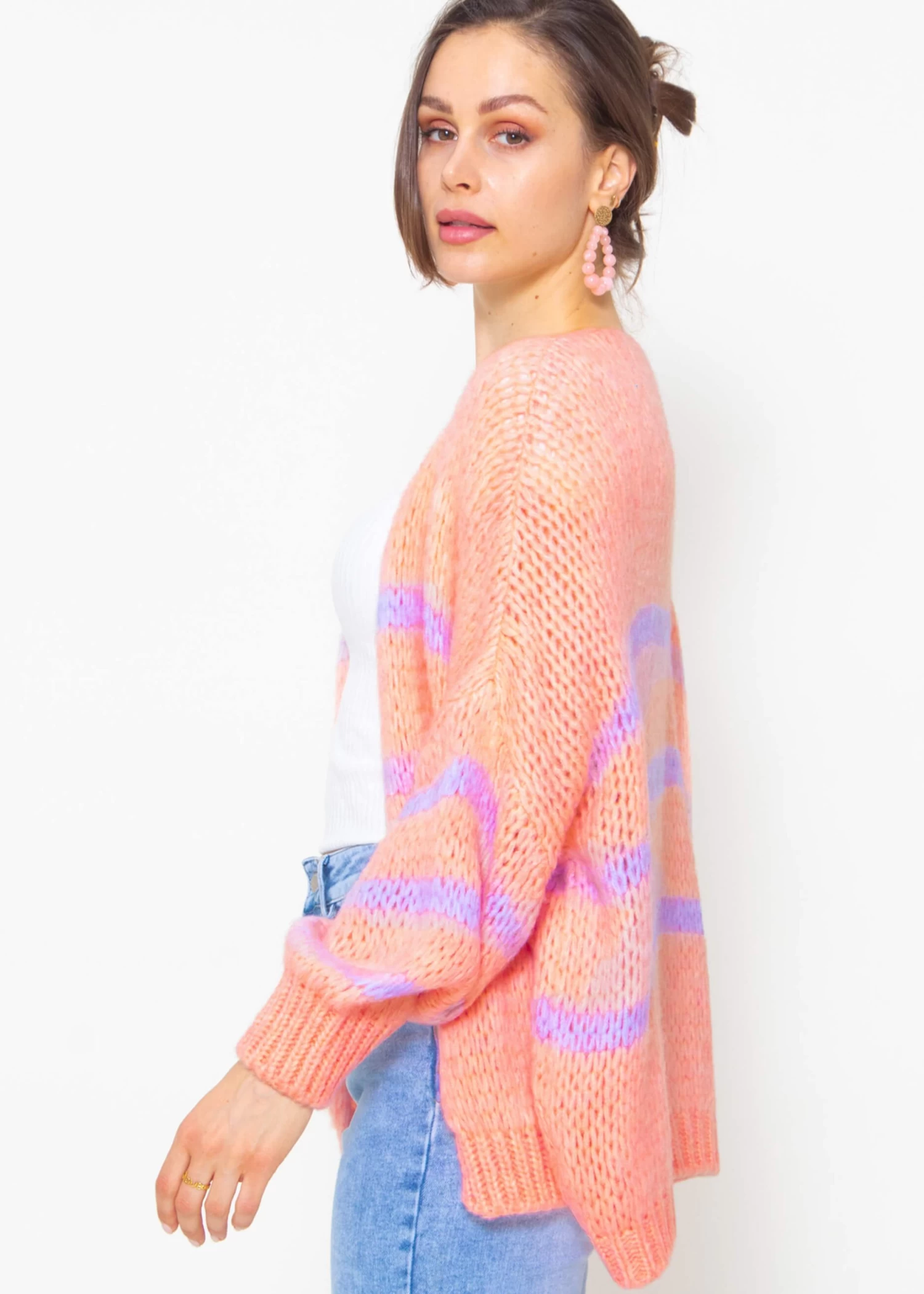 Oversize Cardigan Mit Flieder Streifen - Peach 3 Oversize Cardigan Mit Flieder Streifen - Peach