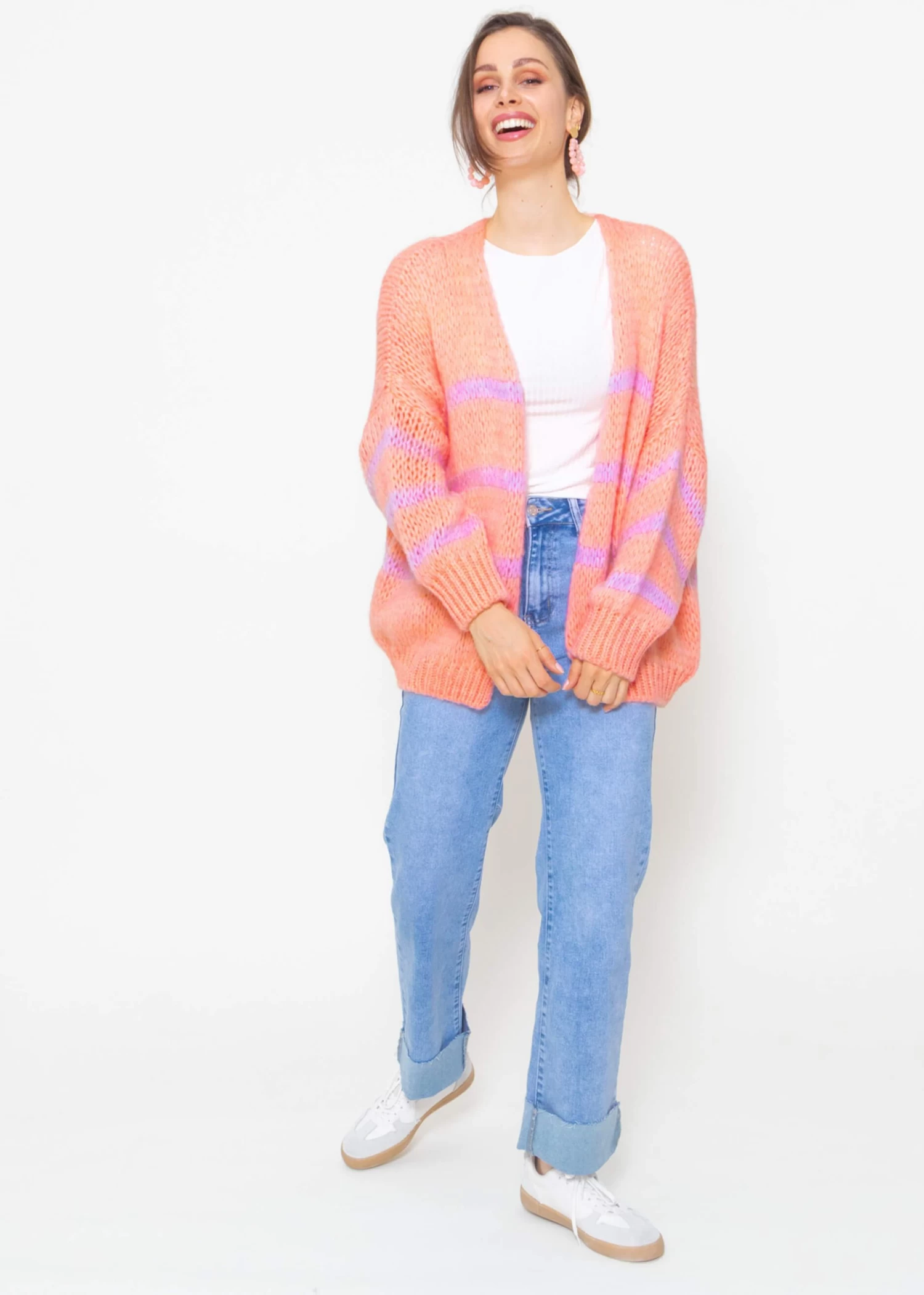 Oversize Cardigan Mit Flieder Streifen - Peach 9 Oversize Cardigan Mit Flieder Streifen - Peach – Bild 7