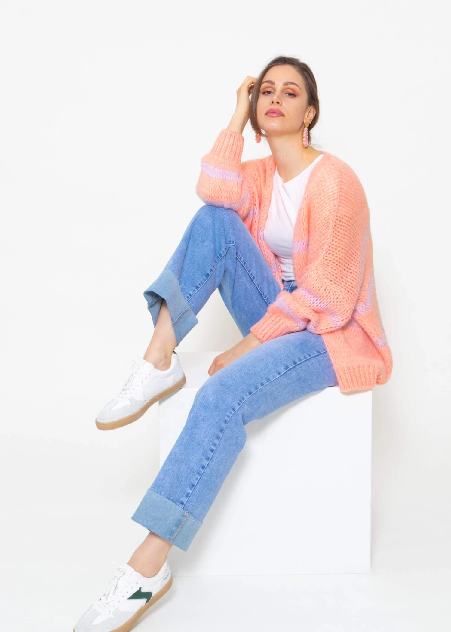 Oversize Cardigan Mit Flieder Streifen - Peach 5 Oversize Cardigan Mit Flieder Streifen - Peach – Bild 3