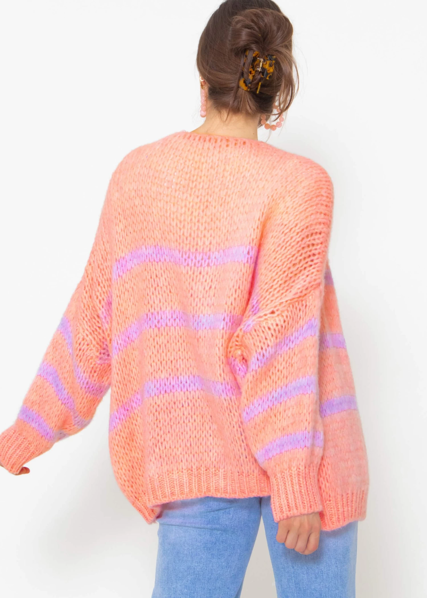 Oversize Cardigan Mit Flieder Streifen - Peach 10 Oversize Cardigan Mit Flieder Streifen - Peach – Bild 8