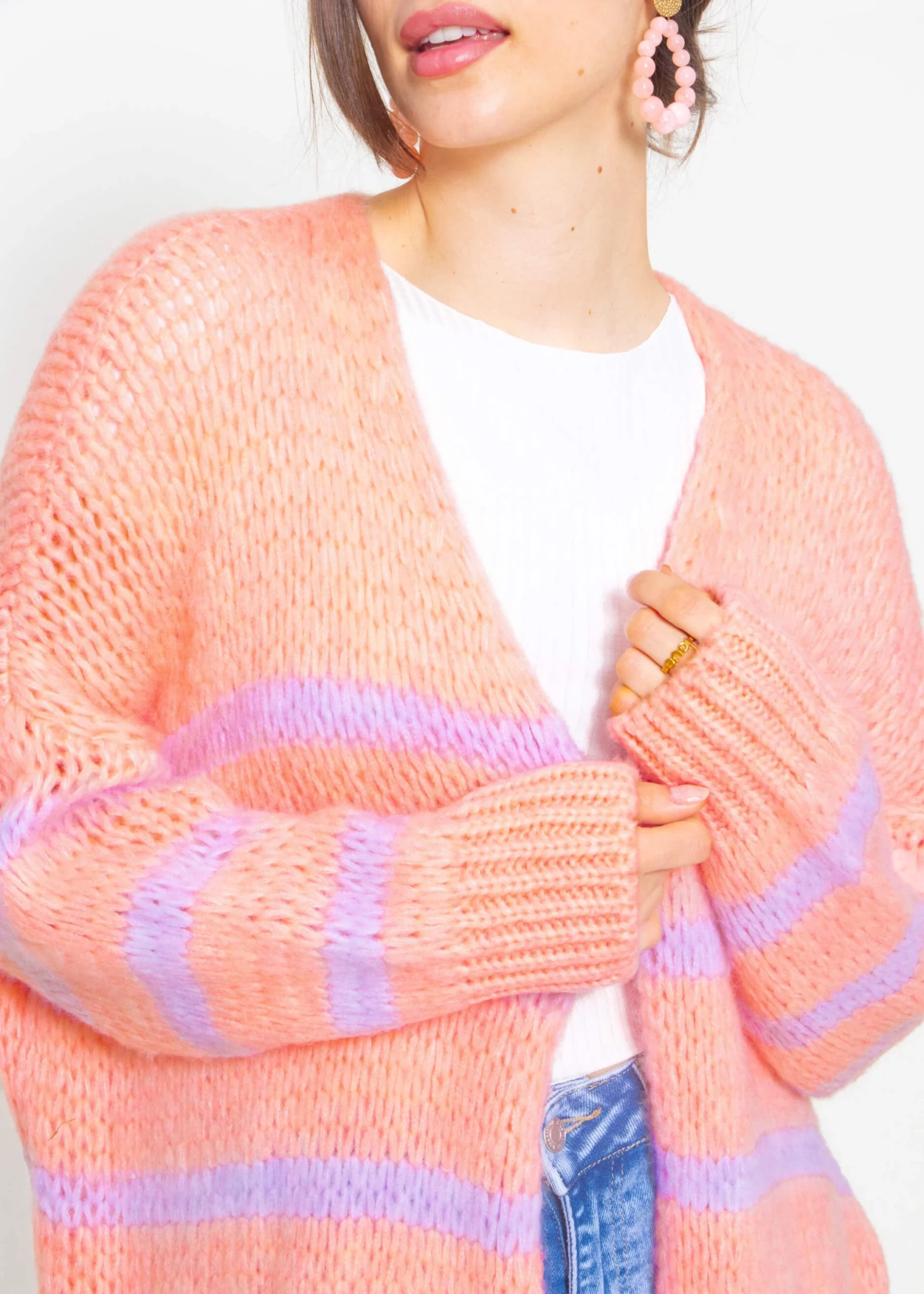 Oversize Cardigan Mit Flieder Streifen - Peach 12 Oversize Cardigan Mit Flieder Streifen - Peach – Bild 10