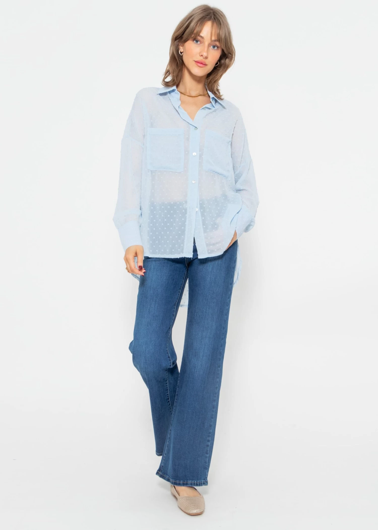 Oversize Plumetis Bluse, Hellblau 4 Oversize Plumetis Bluse, Hellblau – Bild 2