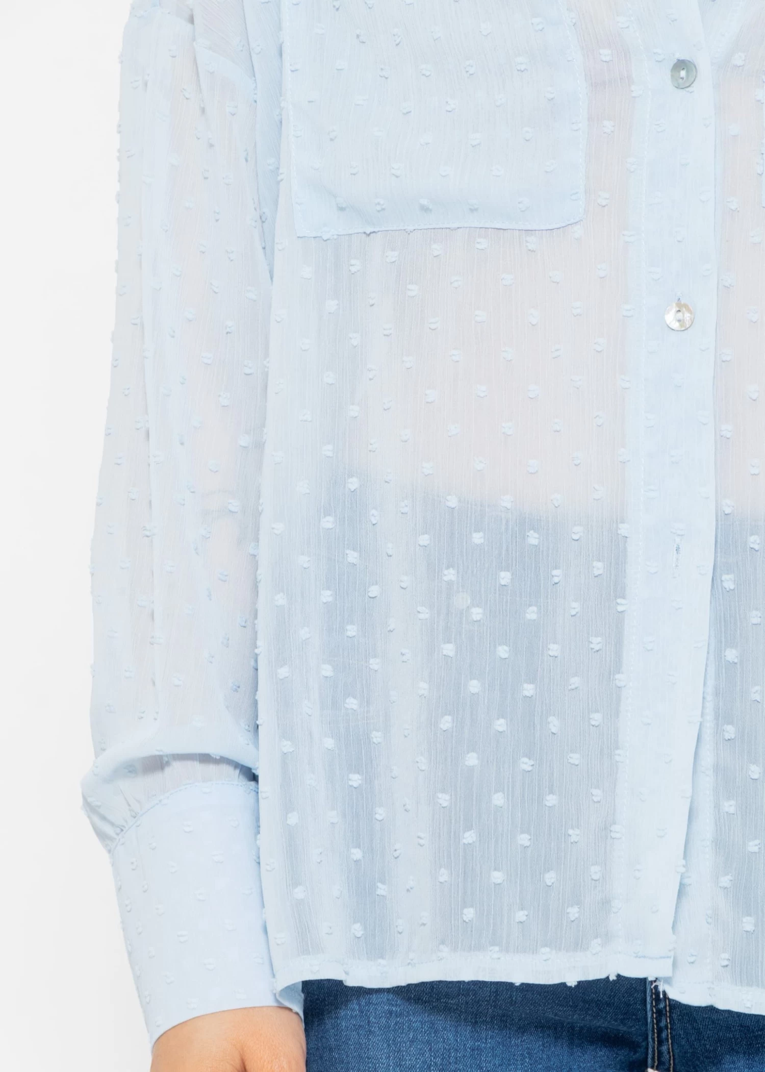 Oversize Plumetis Bluse, Hellblau 11 Oversize Plumetis Bluse, Hellblau – Bild 9