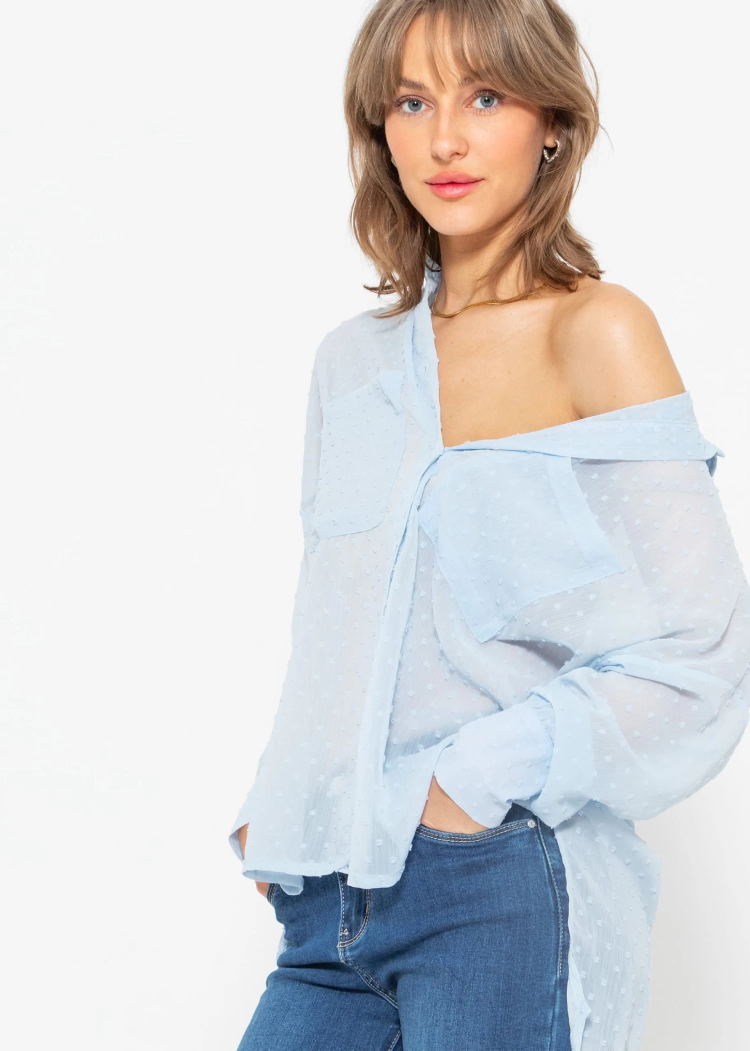 Oversize Plumetis Bluse, Hellblau 3 Oversize Plumetis Bluse, Hellblau
