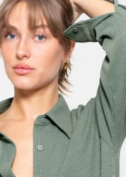 Oversize Waffelpiqué Bluse - Grün -Sassyclassy sassyclassy oversize waffelpique bluse grun S3207E6106 1