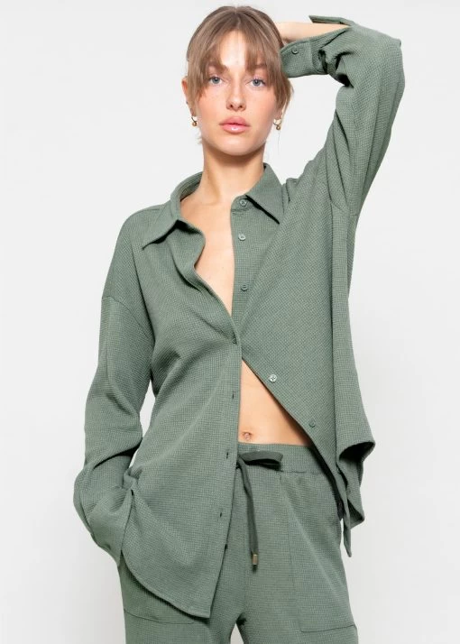 Oversize Waffelpiqué Bluse - Grün -Sassyclassy sassyclassy oversize waffelpique bluse grun S3207E6106 2