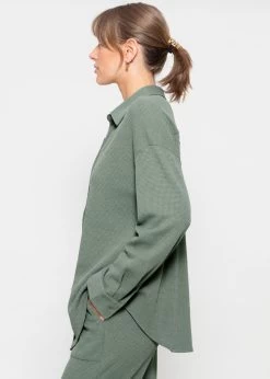 Oversize Waffelpiqué Bluse - Grün -Sassyclassy sassyclassy oversize waffelpique bluse grun S3207E6106 4