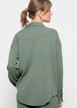 Oversize Waffelpiqué Bluse - Grün -Sassyclassy sassyclassy oversize waffelpique bluse grun S3207E6106 6