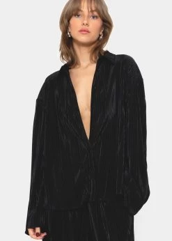 Plissee Hemdbluse - Schwarz -Sassyclassy sassyclassy plissee hemd schwarz S3212E6739 1