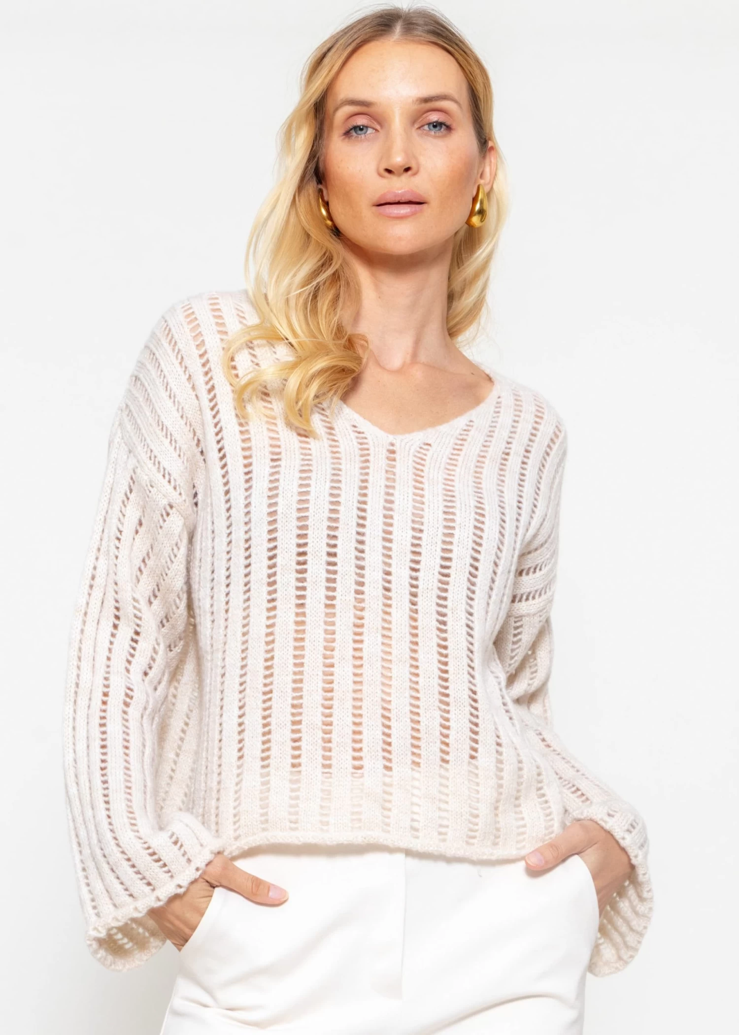 Pullover Im Leiterstich-Look - Beige 4 Pullover Im Leiterstich-Look - Beige – Bild 2