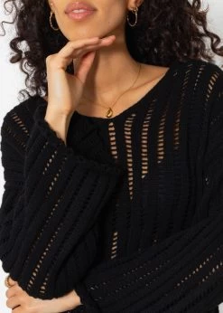 Pullover Im Leiterstich-Look - Schwarz -Sassyclassy sassyclassy pullover im leiterstich look schwarz S4203P6811