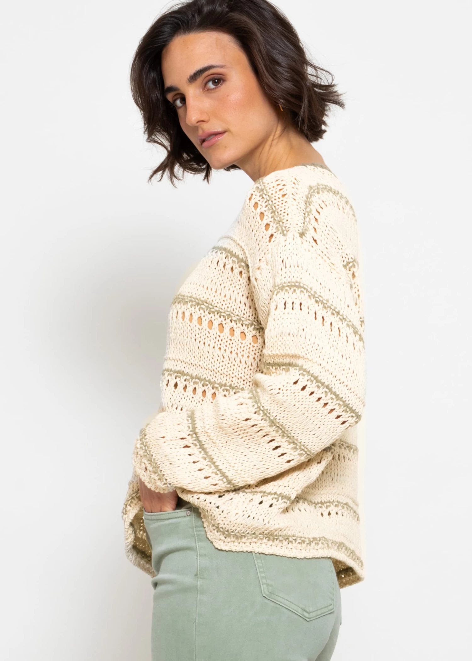 Pullover Mit Ajour Muster - Beige-khaki 7 Pullover Mit Ajour Muster - Beige-khaki – Bild 5
