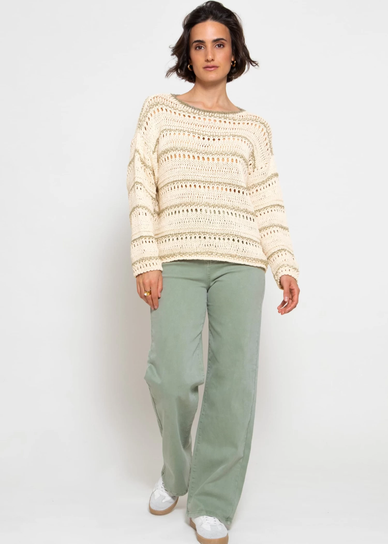 Pullover Mit Ajour Muster - Beige-khaki 4 Pullover Mit Ajour Muster - Beige-khaki – Bild 2