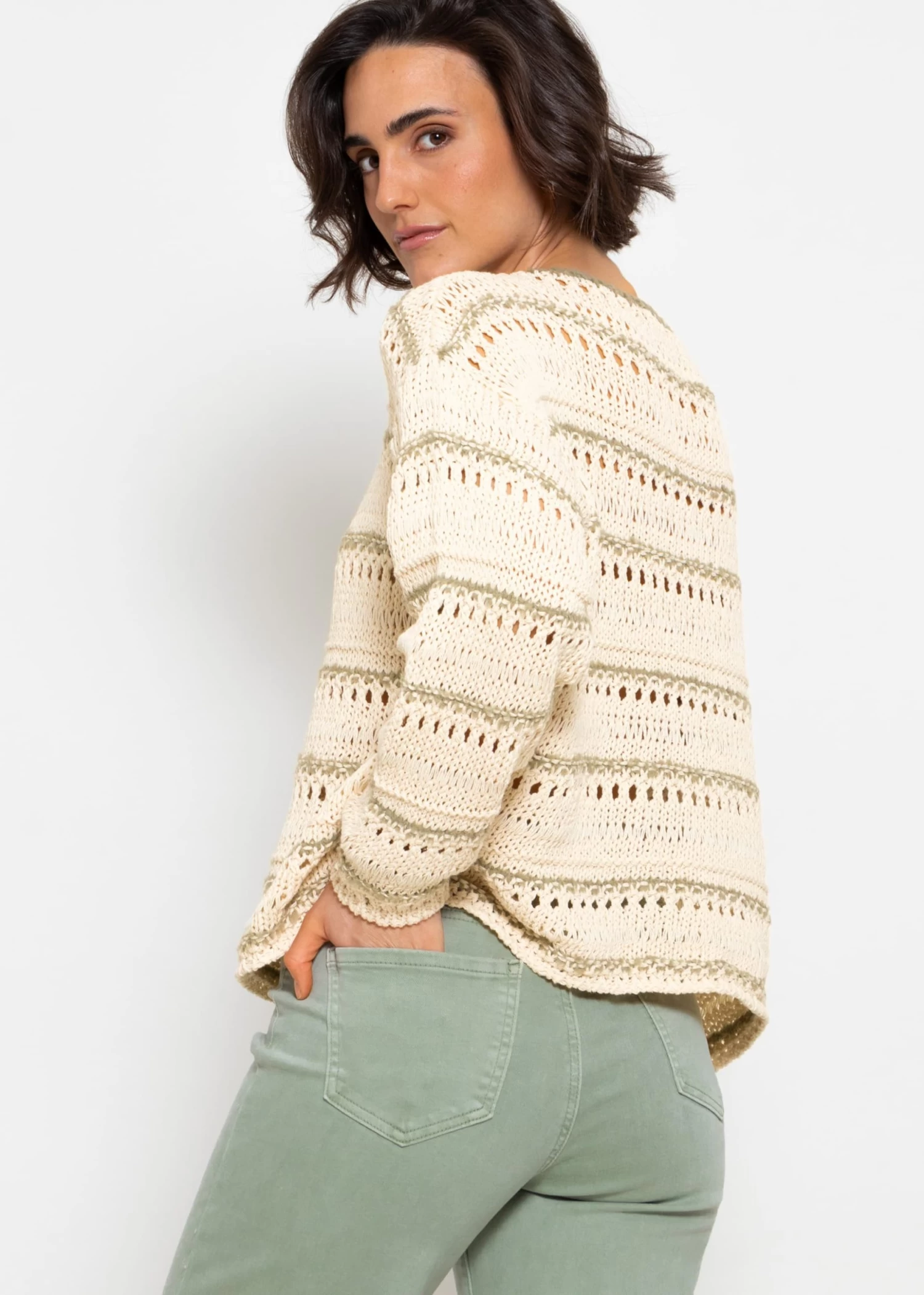 Pullover Mit Ajour Muster - Beige-khaki 9 Pullover Mit Ajour Muster - Beige-khaki – Bild 7