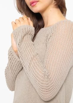 Pullover Mit Netzstruktur An Ärmeln Und Ausschnitt - Taupe -Sassyclassy sassyclassy pullover mit netzstruktur an armeln und ausschnitt taupe S4203P6869