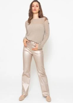 Pullover Mit Netzstruktur An Ärmeln Und Ausschnitt - Taupe -Sassyclassy sassyclassy pullover mit netzstruktur an armeln und ausschnitt taupe S4203P6869 4