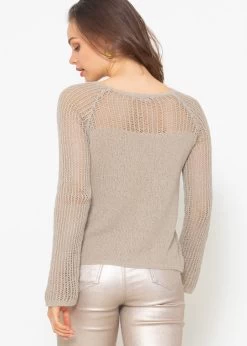 Pullover Mit Netzstruktur An Ärmeln Und Ausschnitt - Taupe -Sassyclassy sassyclassy pullover mit netzstruktur an armeln und ausschnitt taupe S4203P6869 5