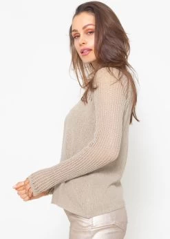 Pullover Mit Netzstruktur An Ärmeln Und Ausschnitt - Taupe -Sassyclassy sassyclassy pullover mit netzstruktur an armeln und ausschnitt taupe S4203P6869 6