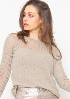 Pullover Mit Netzstruktur An Ärmeln Und Ausschnitt - Taupe -Sassyclassy sassyclassy pullover mit netzstruktur an armeln und ausschnitt taupe S4203P6869 8