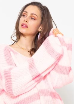 Pullover Mit Streifen Und V-Ausschnitt - Hellrosa-rosa -Sassyclassy sassyclassy pullover mit streifen und vausschnitt hellrosa rosa S4203P6890 1
