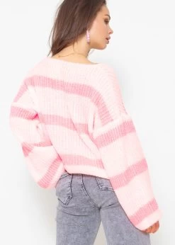 Pullover Mit Streifen Und V-Ausschnitt - Hellrosa-rosa -Sassyclassy sassyclassy pullover mit streifen und vausschnitt hellrosa rosa S4203P6890 2