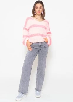 Pullover Mit Streifen Und V-Ausschnitt - Hellrosa-rosa -Sassyclassy sassyclassy pullover mit streifen und vausschnitt hellrosa rosa S4203P6890 3