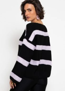 Pullover Mit Streifen Und V-Ausschnitt - Schwarz-lila -Sassyclassy sassyclassy pullover mit streifen und vausschnitt schwarz lila S4203P6960 2