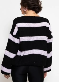 Pullover Mit Streifen Und V-Ausschnitt - Schwarz-lila -Sassyclassy sassyclassy pullover mit streifen und vausschnitt schwarz lila S4203P6960 3