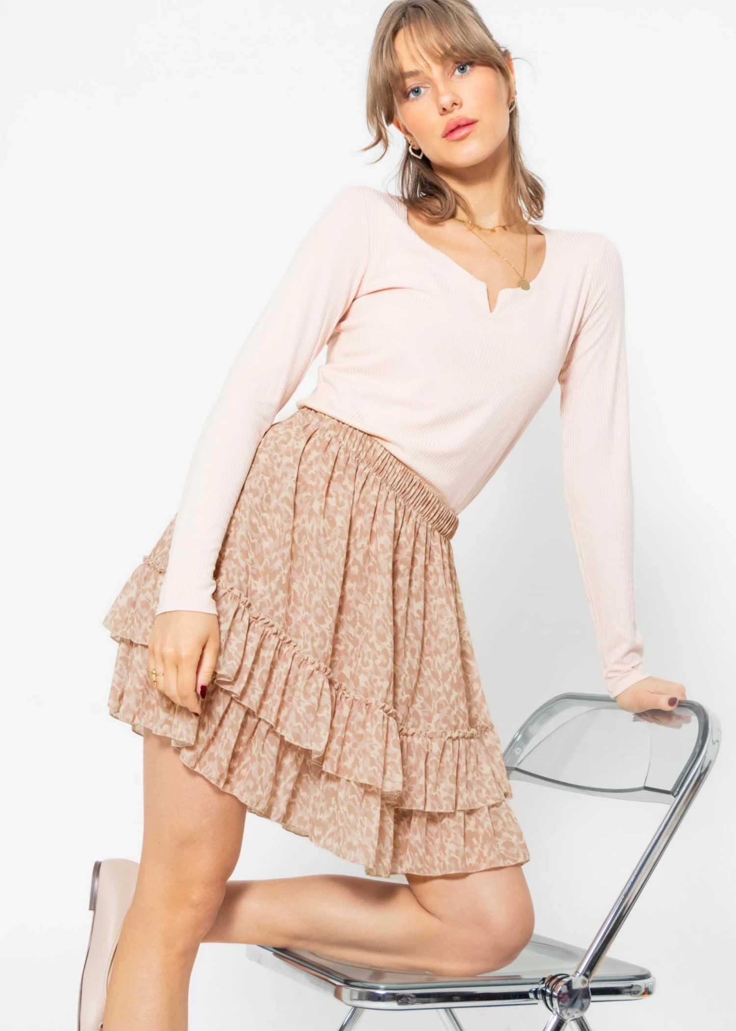 Rüschen Rock Mit Print - Beige 4 Rüschen Rock Mit Print - Beige – Bild 2