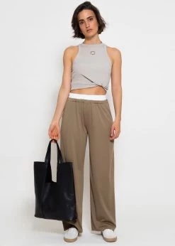 Schlupfhose Mit Weißem Bund - Taupe 9 Schlupfhose Mit Weißem Bund - Taupe -Sassyclassy sassyclassy schlupfhose mit weissem bund taupe S4203H6973 2