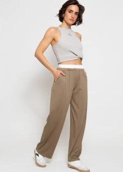 Schlupfhose Mit Weißem Bund - Taupe 11 Schlupfhose Mit Weißem Bund - Taupe -Sassyclassy sassyclassy schlupfhose mit weissem bund taupe S4203H6973 5