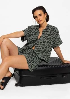 Musselin Shorts Mit Leo-Print - Khaki 11 Musselin Shorts Mit Leo-Print - Khaki -Sassyclassy sassyclassy shorts mit leo print khaki S4203S7002