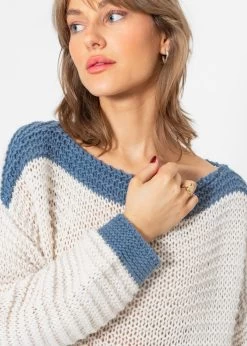 Strickpullover Mit Farbiger Blende - Offwhite-blau 13 Strickpullover Mit Farbiger Blende - Offwhite-blau -Sassyclassy sassyclassy strickpullover mit farbiger blende offwhite blau S4203P6835 5