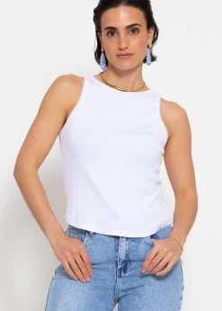 Geripptes Tank Top - Weiß