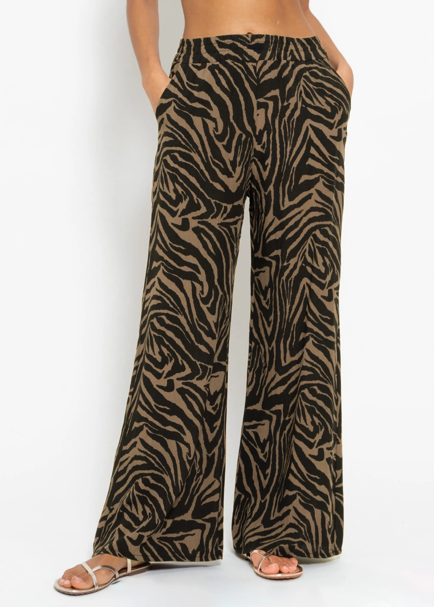 Viskose Schlupfhose Mit Zebra Print - Schwarz-braun 3 Viskose Schlupfhose Mit Zebra Print - Schwarz-braun